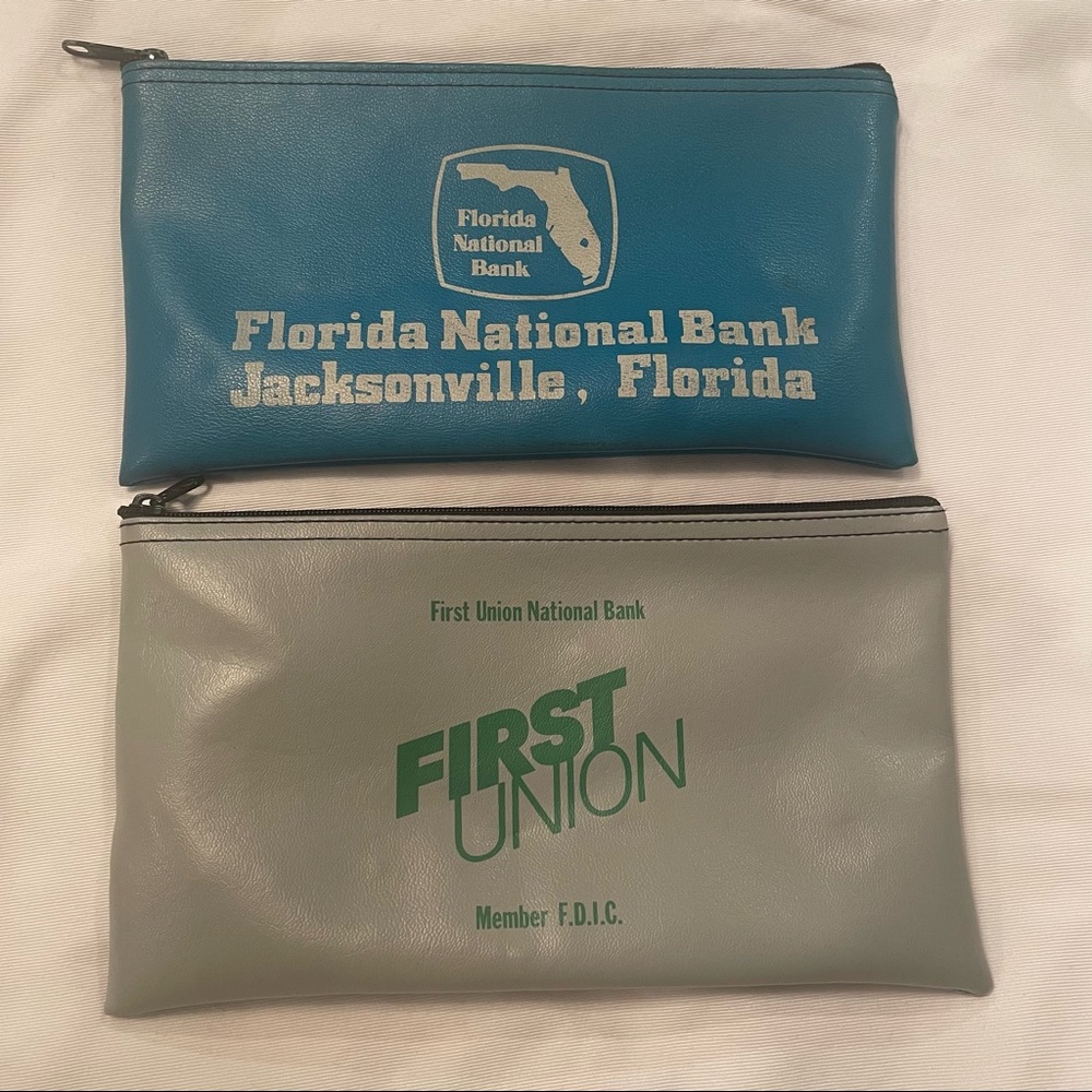 Bank Bags Vintage Zippered Florida National  First Union Logo Advertising